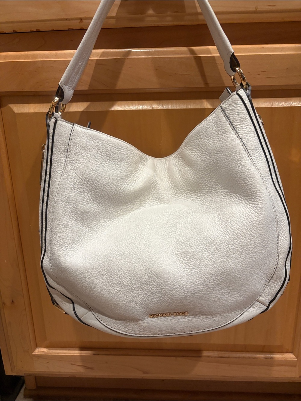 Michael Kors White Leather Hobo with Black Trim